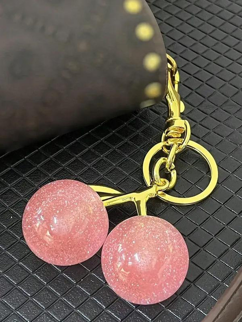 Cute Cherry Design Sparkly Bag Charm, Fashionable Bag Keychain