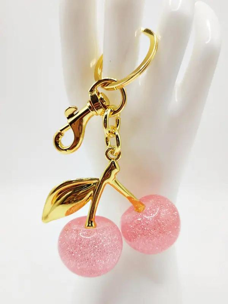 Cute Cherry Design Sparkly Bag Charm, Fashionable Bag Keychain