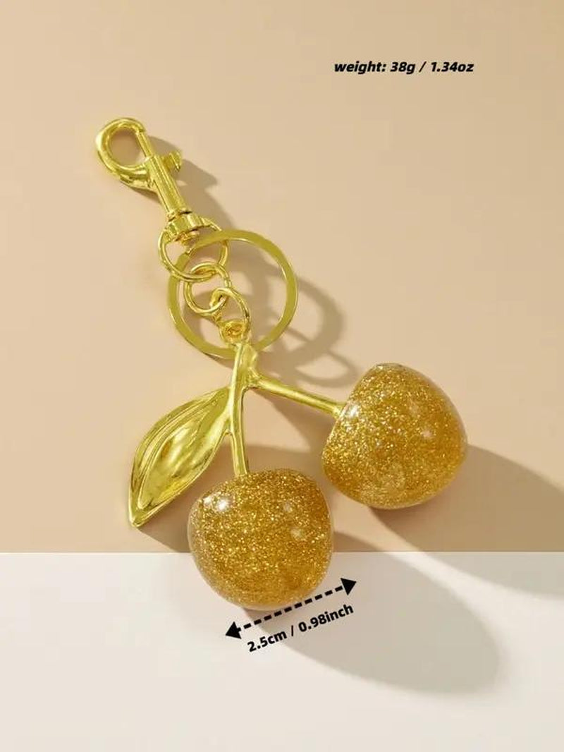 Cute Cherry Design Sparkly Bag Charm, Fashionable Bag Keychain